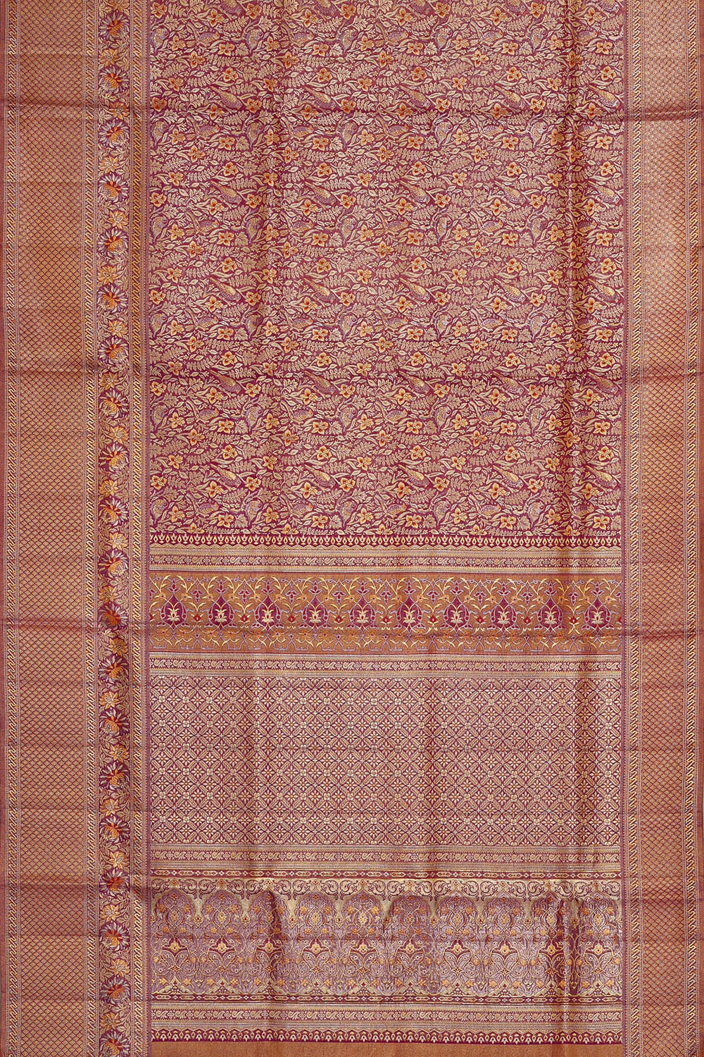 Image of Kanchipattu Golden Magenta Tissue Brocade Saree
